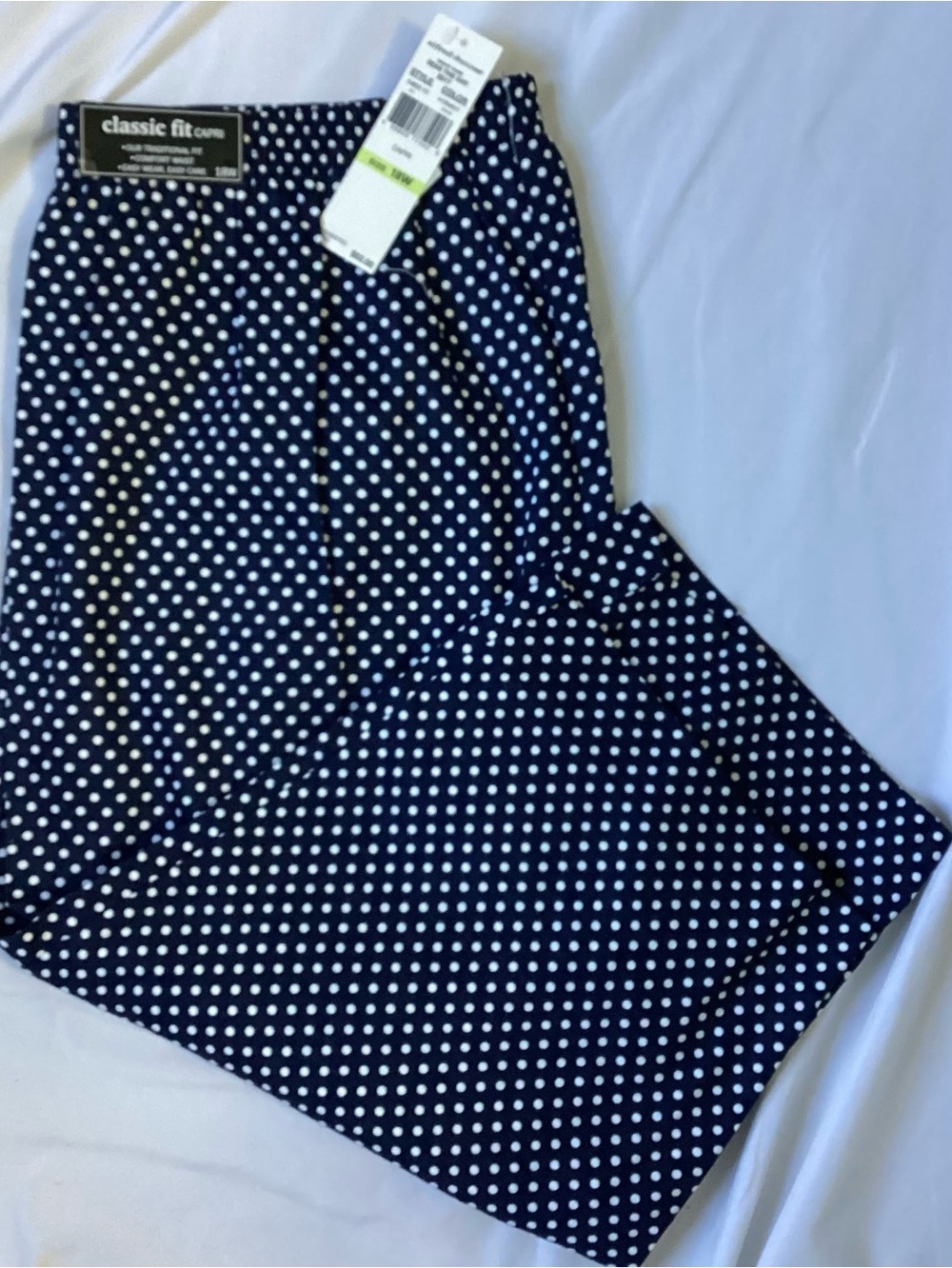 Alfred Dunner Navy Blue White Dot Ladies Capri Crop Pants Size 18W NWT